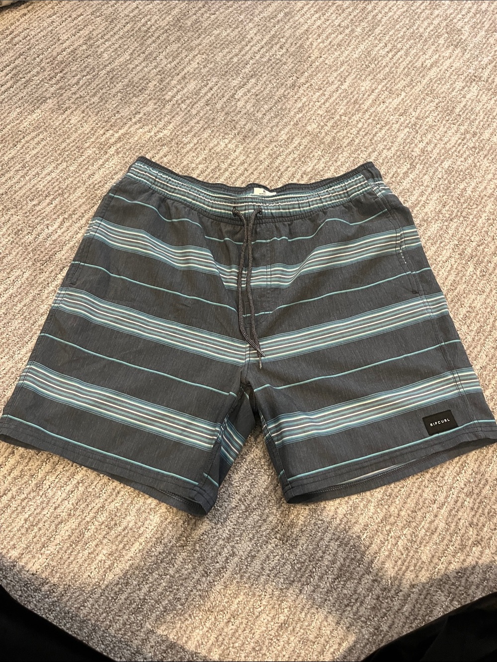 Rip Curl Men's Charcoal Gray with Teal Stripe Swim Trunks size Medium